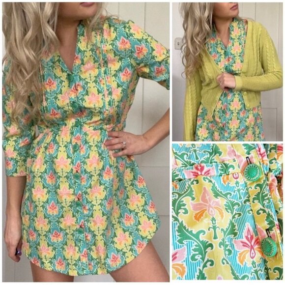 Matilda Jane Sz S Womens Button Down Shirt Mini Dress Tunic Top Floral Print - Picture 2 of 13